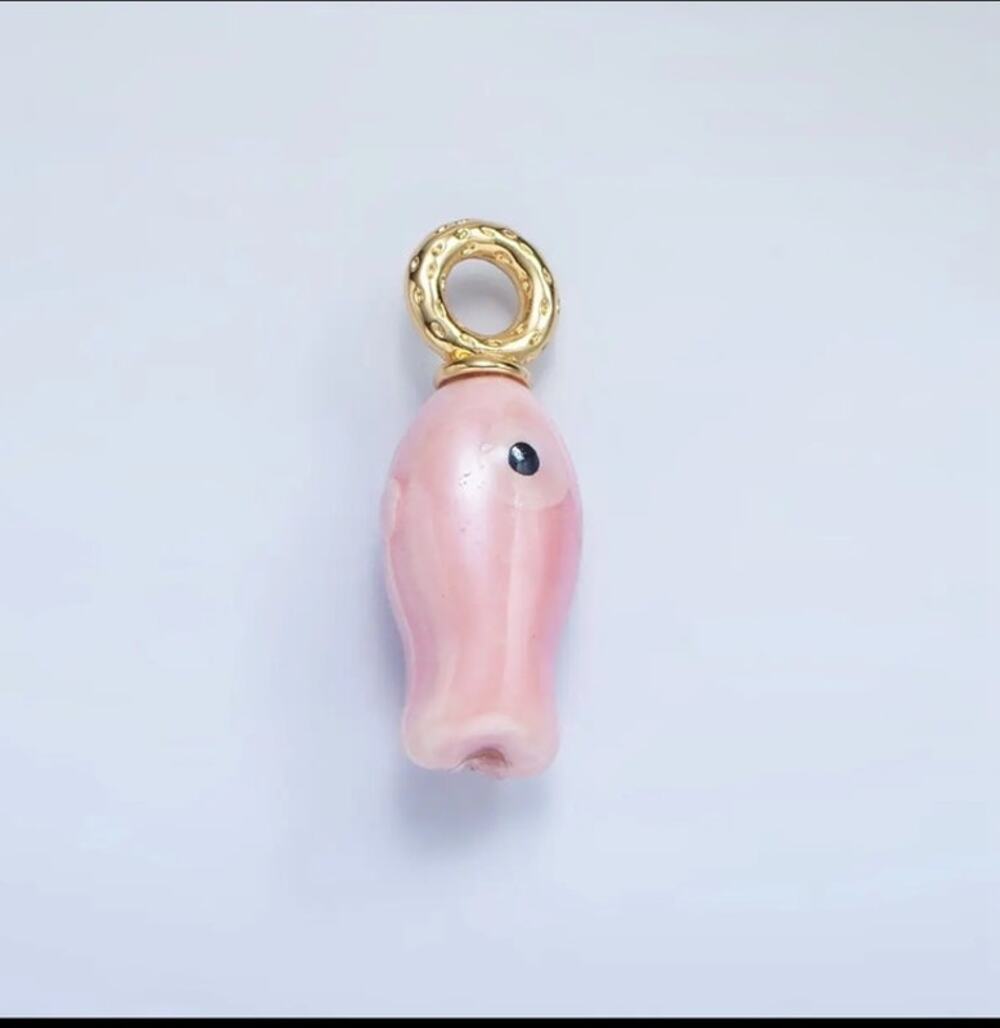 24K Gold Filled 30mm Enamel Fish Sea Animal Ceramic Drop Charm | X794 - X801